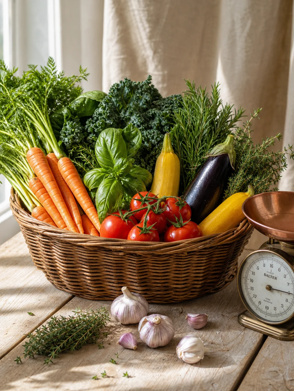 A basket of fresh vegetables from the garden