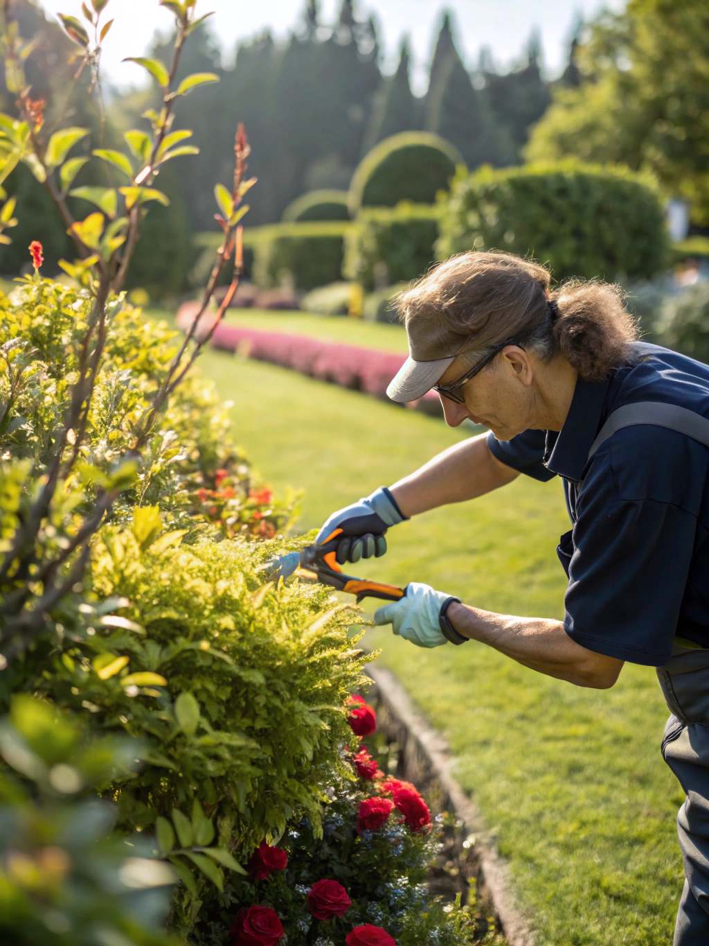 Carefully pruning a plant in a home garden