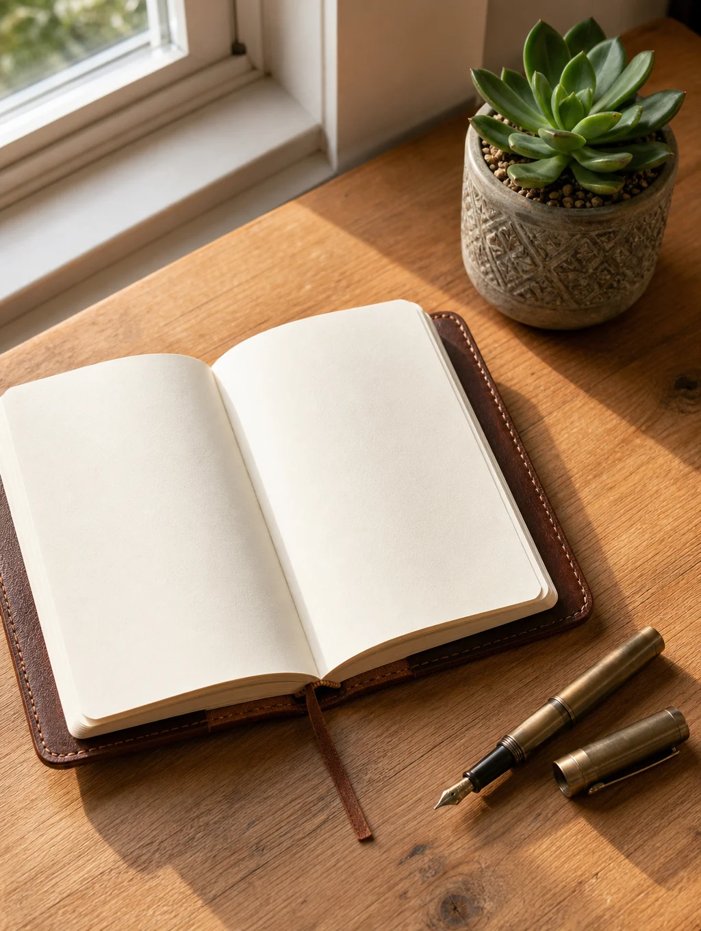 A journal resting in sun-dappled light